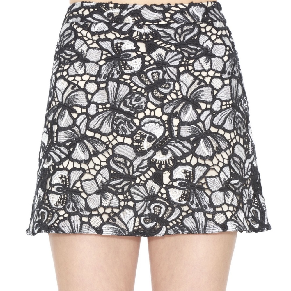 Alice + Olivia Black and White Lace Mini Skirt